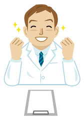 白衣　男性　上半身　握りこぶし