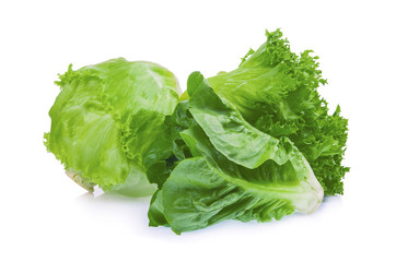 fresh baby cos, frillice and iceberg green lettuce isolated on white background