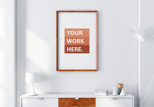 Wooden Photo Frame Mockup with Contemporary Furniture