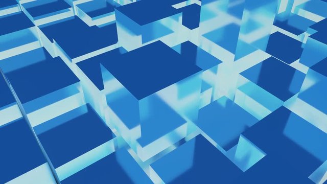 4k,abstract 3d blue cubes animation background.