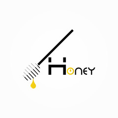 Honey production technology concept with inscription honey and dipper