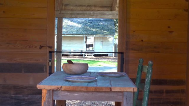 The restored interior of a slave cabin in the deep south.