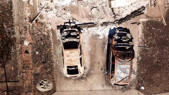 Shocking aerial of devastation from the 2017 Santa Rosa Tubbs fire disaster which destroyed whole neighborhoods.