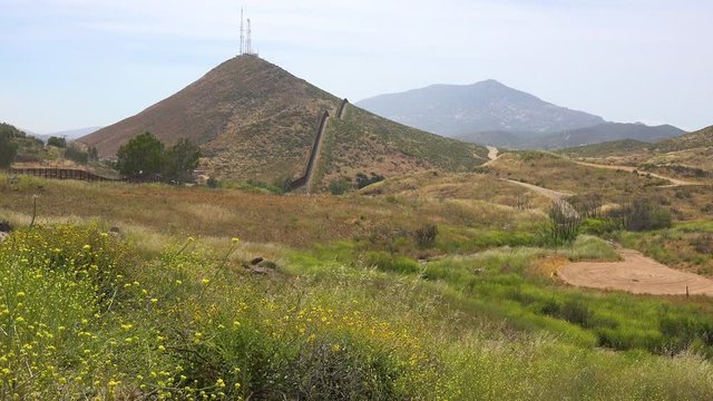 The U.S. Mexico border wall fence near Tecate Mexico.