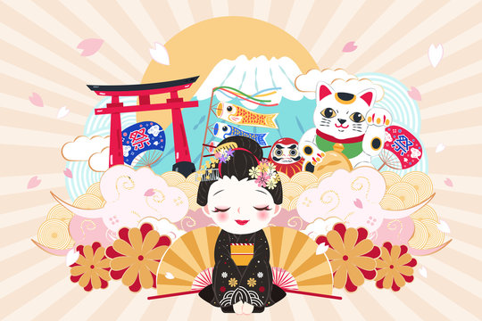 cute cartoon geisha