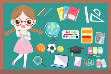 cute cartoon girl student