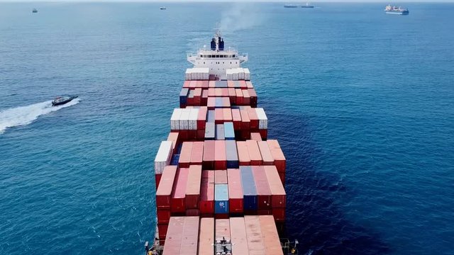 Large container ship at sea - Aerial footage