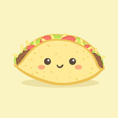 Cute Taco Mexico Fast Food Vector Illustration Cartoon Character Icon