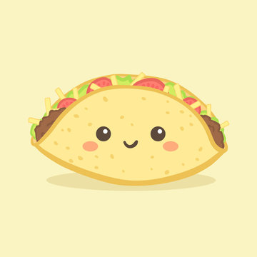 Cute Taco Mexico Fast Food Vector Illustration Cartoon Character Icon