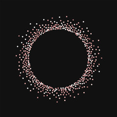 Pink gold glitter. Small round shape with pink gold glitter on black background. Shapely Vector illustration.