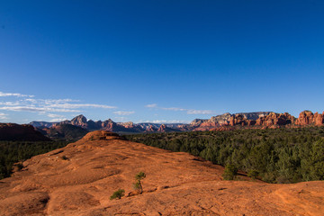 View of valley and red rocks