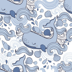 Cute pattern Whale cartoon vector.