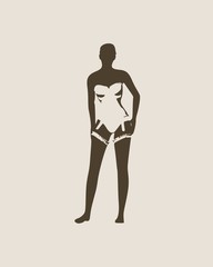 Beautiful sexy fitness girl. Pretty woman wearing lingerie. Front view.