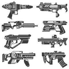 futuristic gun icons set, sci-fi weapons © bigpa