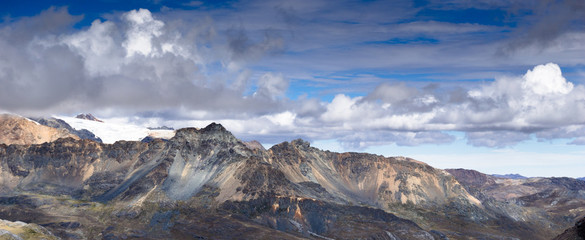 panorama view of the southern Cordillera Blanca and Nevado Pastoruri in the Andes in Peru