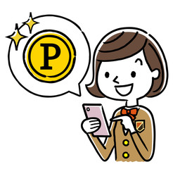 女子学生：スマートフォン、インターネット、ポイント