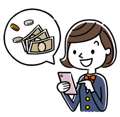 女子学生：スマートフォン、パソコンとお金