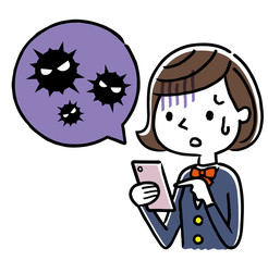 女子学生：スマートフォン、ウイルス、感染
