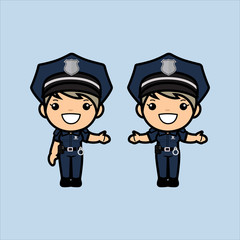 Cops or police officer, police woman in his uniform standing smile ,welcome action ,Cute Cartoon, vector illustration in a flat style