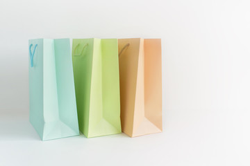 Empty new color paper packages on a white background