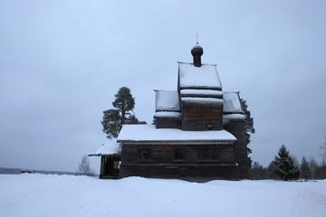 Old Russian church in winter nature picture