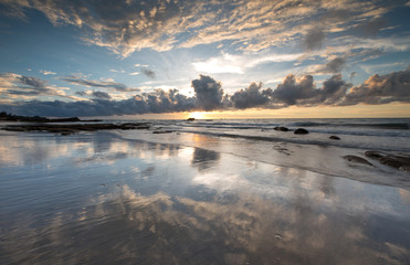 Sunset seascape with reflection  at Kudat, Sabah Malaysia.