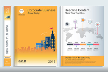 Corporate cover book design template with infographic element, Covers designed for any business topic, Customizing easy to use templates. Add your content easily.