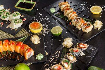 sushi set on the black background
