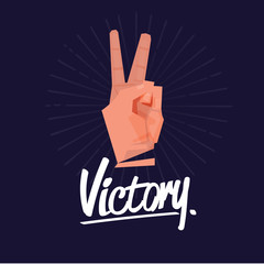 Human hand show two finger. sign for victory. victory hand sign concept. typographic - vector illustration
