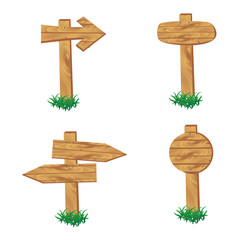 Wooden signpost standing in grass set isolated