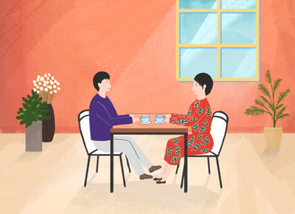 Loving couple on a date in the cafe.