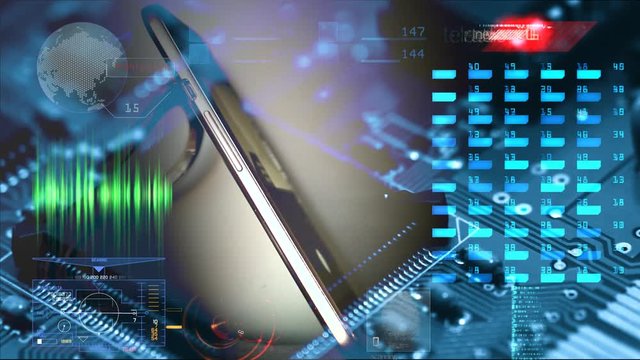 Graphic image of technologies used in smartphones. Stuffing, filling of smartphone