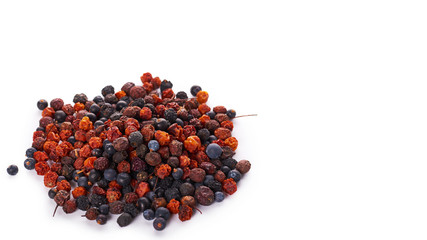 eco dried berries isolated on white background. copy space, template