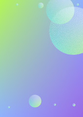 Holographic fluid with radial circles and halftone dots texture. Geometric shapes on gradient background. Modern template for poster, cover, banner, brochure. Minimal holographic fluid in neon colors