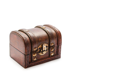 Old vintage treasure chest. Isolated on white background. copy space, template.