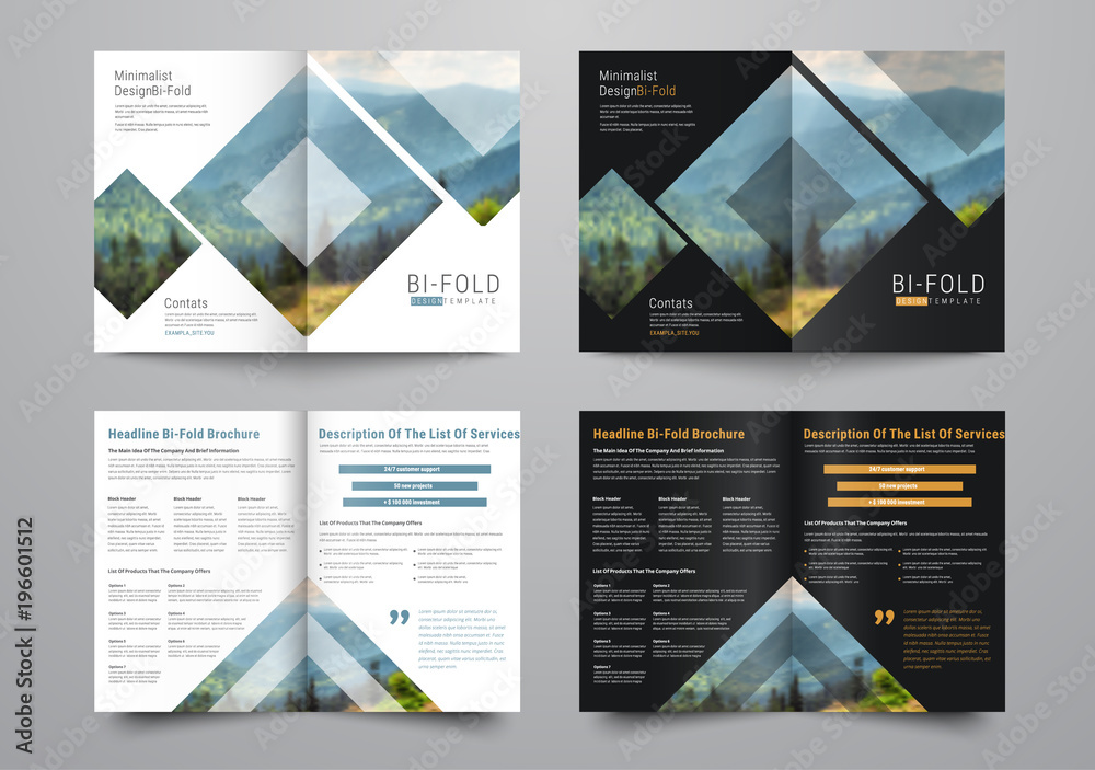 Poster template of the bi-fold brochure with rhombuses and triangles for the photo.