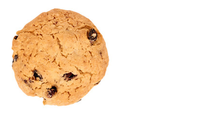 Pile of chocolate chip cookies isolated on white background. copy space, template