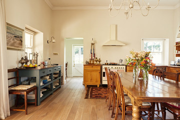 Dining area and kitchen in a country home
