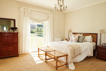 Interior of a comfortable bedroom in a country home