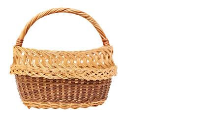 Fototapeta na wymiar wooden Wicker basket isolated on white background. copy space, template