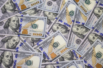 Fototapeta na wymiar Money background of new hundred dollar bills cash