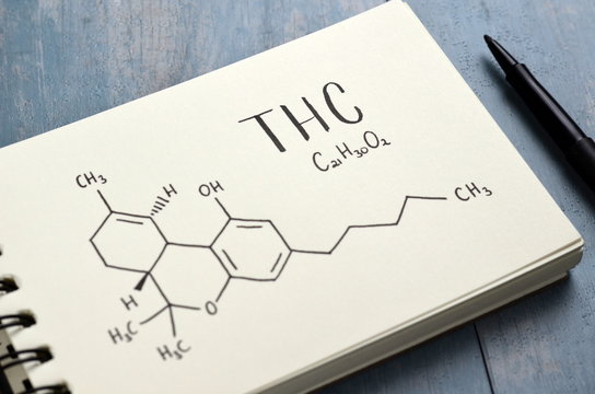 THC (Tetrahydrocannabinol) Chemical Formula and Structure in Notebook