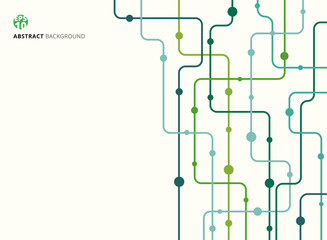 Abstract technology background green color curved lines, dots with copy space. flat design.