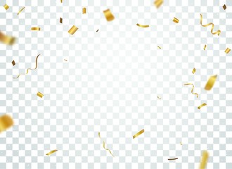 Gold confetti background, isolated on transparent background