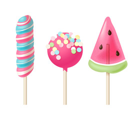 Set of 3 colorful lollipops
