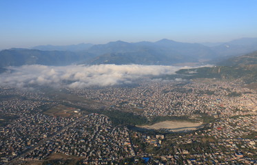 Pokhara town arial cityscape Nepal