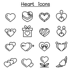 Heart icon set in thin line style