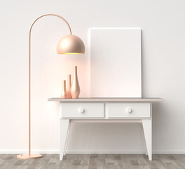 Mock up frame in hipster interior background. 3D illustrating.