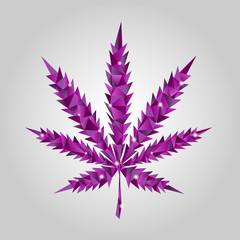Vector glowing purple cannabis in low-poly style. Origami