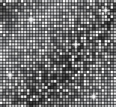 Metallicsilver mosaics. Vector silver disco lights background. Abstract background. Disco party template. Abstract background.